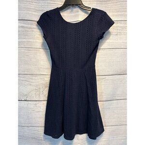 Aqua Navy Blue Eyelet Fit & Flare Dress Size XS